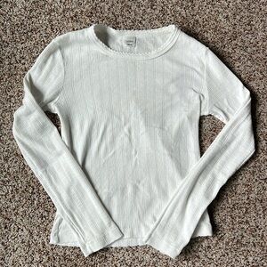 LESET Pointelle Slim Fit Long Sleeve Top White XS